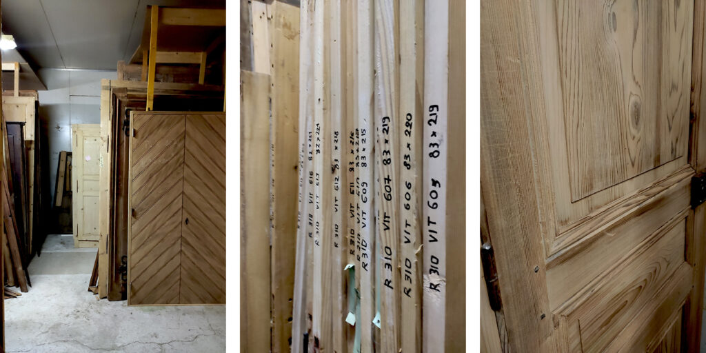 stock de portes en bois de tous types à l'herminette