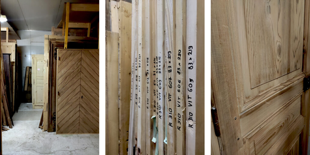 stock de portes en bois de tous types à l'herminette