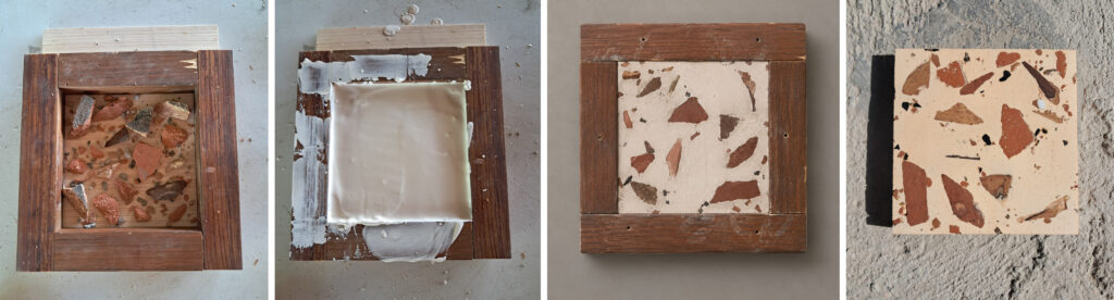 Tests de fabrication d'un module de terrazzo de réemploi