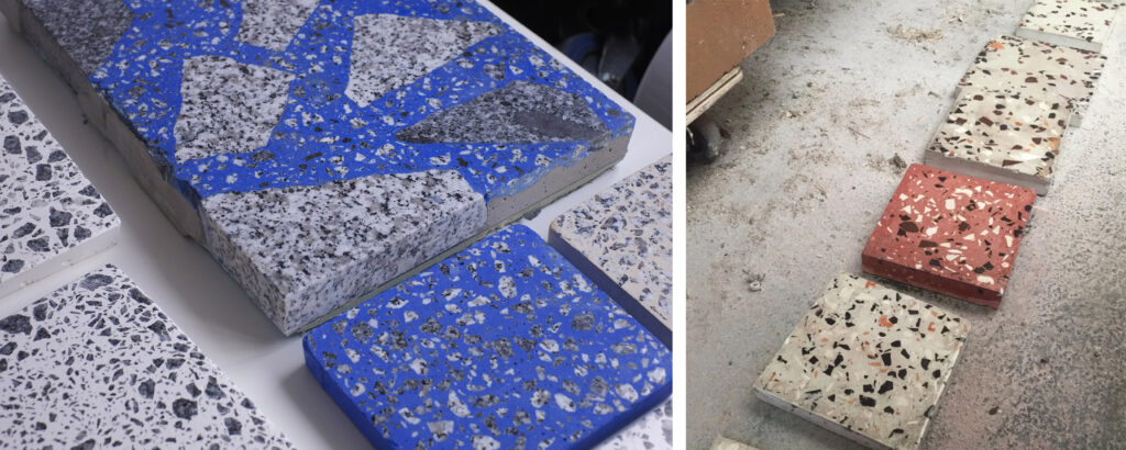 Exemple de terrazzo avec des finitions différentes