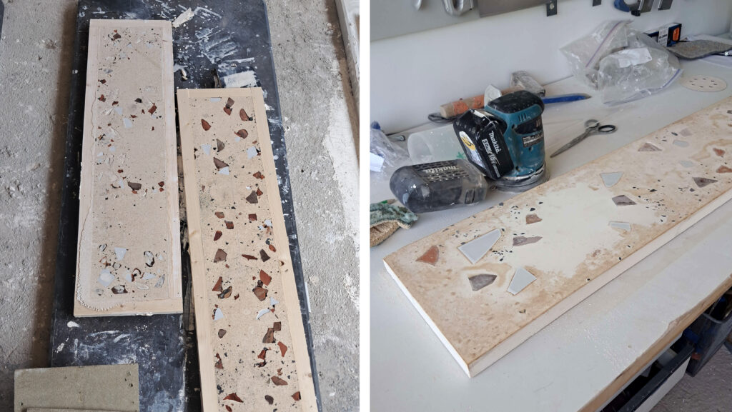 Séchage, démoulage et ponçage des terrazzos de réemploi